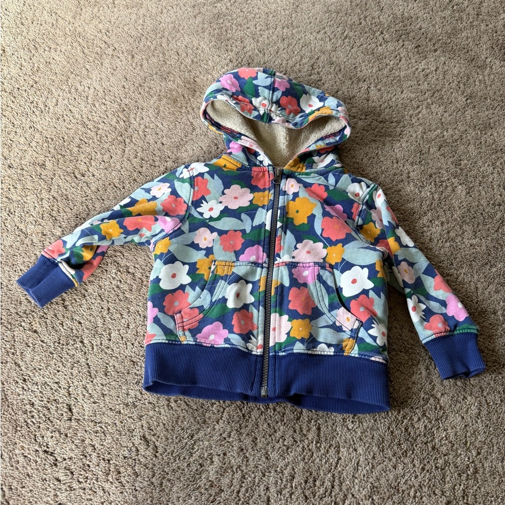 Hanna Andersson Cream Sherpa Jacket with flowers 3T
